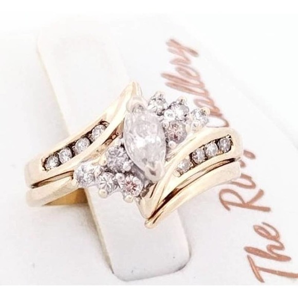 14K Diamond Wedding Ring Set/ Engagement Ring REAL DIAMONDS Size 5.6 - Picture 1 of 12